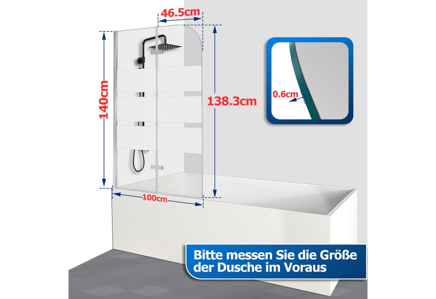 Clanmacy Badewannenaufsatz Badewannenaufsatz Faltwand Duschwand Alu 2-3 teilig Breite 100-120cm Bild 4