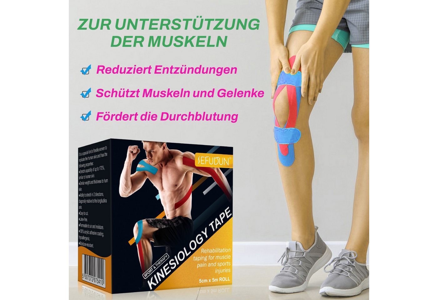P-Beauty Cosmetic Accessories Kinesiologie-Tape Sporttape Physiotape Fix Bandage 5m x 5cm Wasserfest Latexfrei