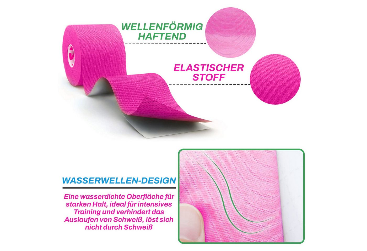 P-Beauty Cosmetic Accessories Kinesiologie-Tape Sporttape Physiotape Fix Bandage 5m x 5cm Wasserfest Latexfrei Bild 4