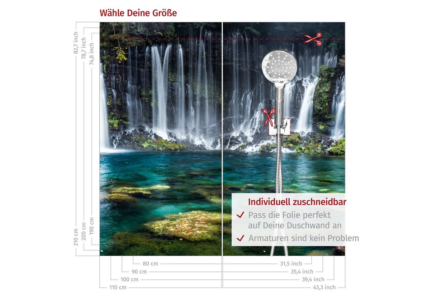 Bilderdepot24 Duschrückwand Wasserfall petrol Duschrückwand ohne Bohren Wald Natur, (2-tlg., 0,61 mm starke Folie selbstklebend Wandpaneele Dusche versch. Größen), fugenlose & wasserfeste Motiv Rückwand Wandverkleidung für Duschkabine Bild 3