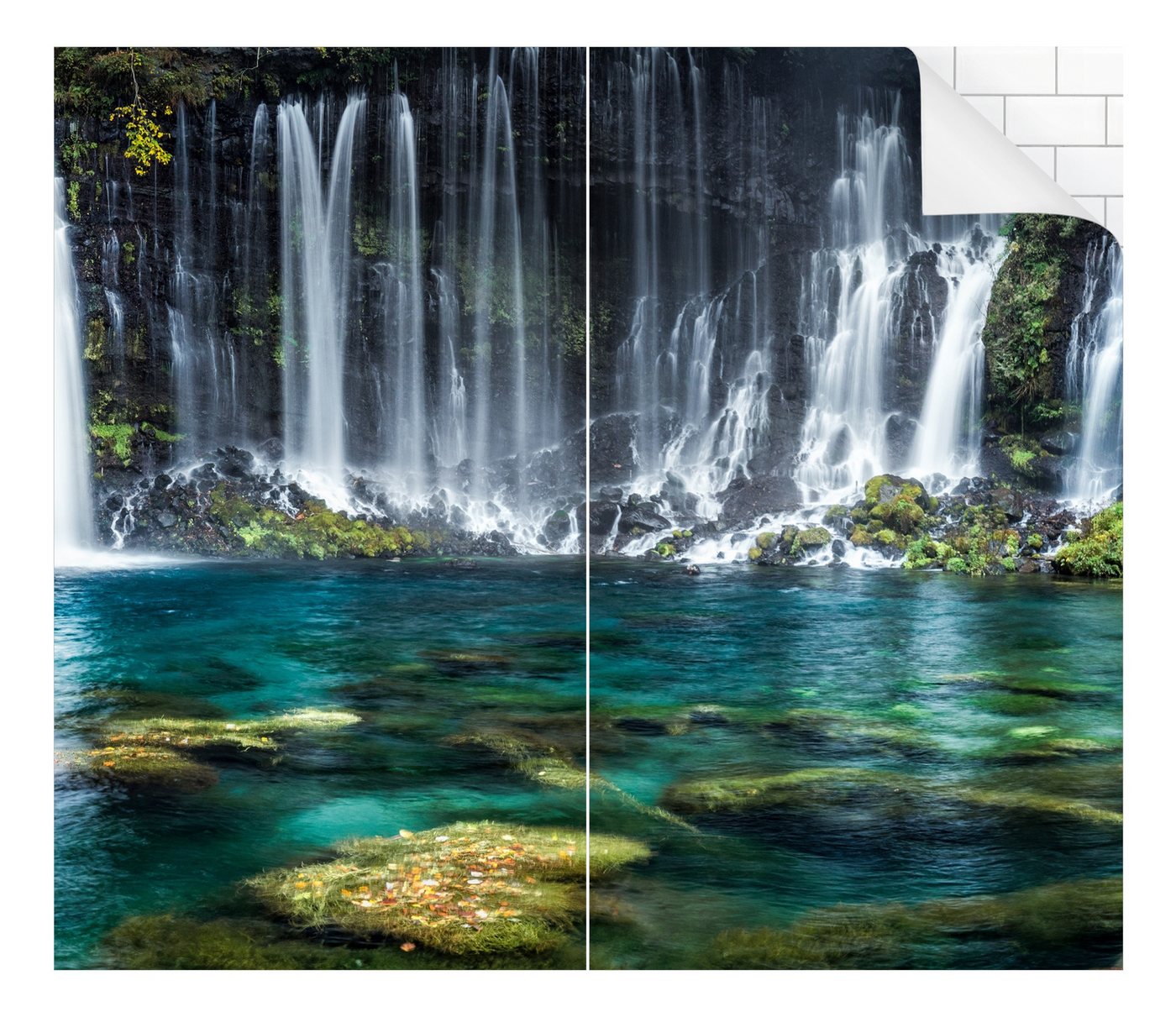 Bilderdepot24 Duschrückwand Wasserfall petrol Duschrückwand ohne Bohren Wald Natur, (2-tlg., 0,61 mm starke Folie selbstklebend Wandpaneele Dusche versch. Größen), fugenlose & wasserfeste Motiv Rückwand Wandverkleidung für Duschkabine Bild 4