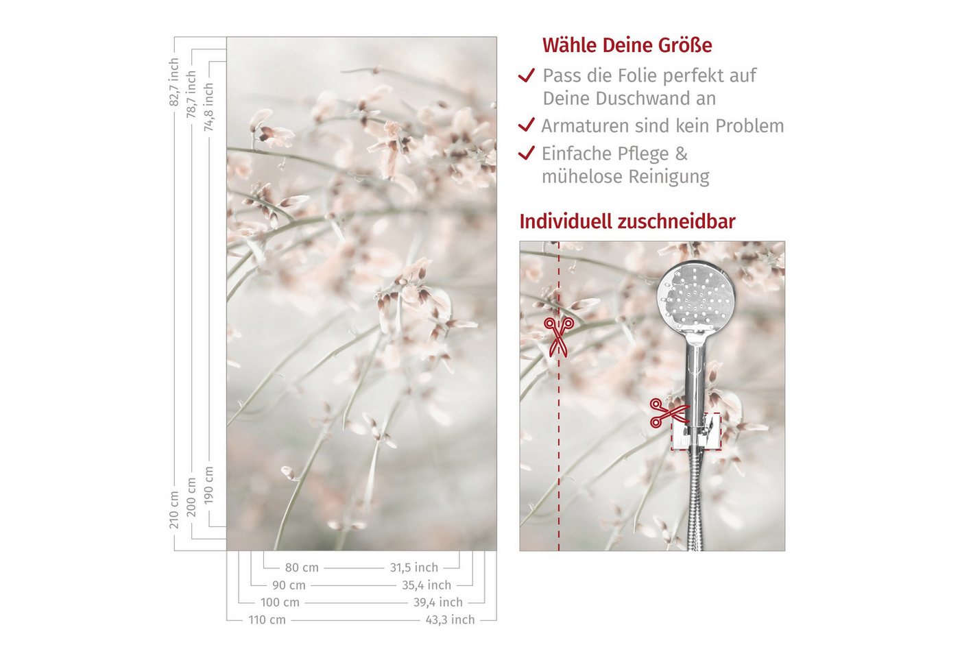 Bilderdepot24 Duschrückwand Landhausstil beige Duschrückwand ohne Bohren Tropisch, (1-tlg., 0,61 mm starke Folie selbstklebend Wandpaneele Dusche versch. Größen), fugenlose & wasserfeste Motiv Rückwand Wandverkleidung für Duschkabine