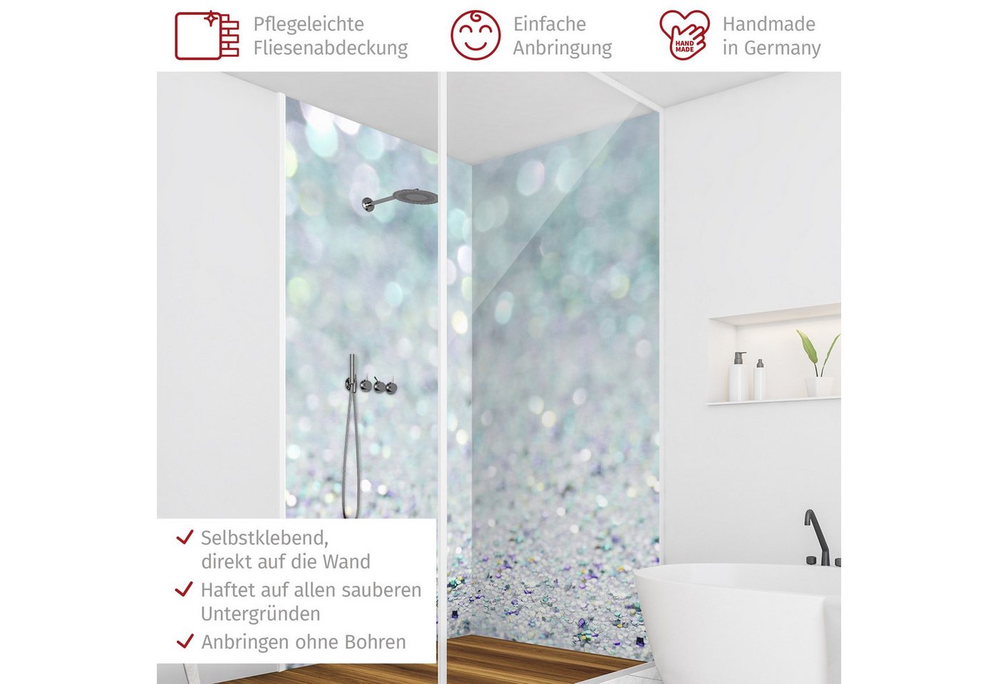 Bilderdepot24 Duschrückwand Steinoptik türkis Duschrückwand ohne Bohren Dusche Muster, (2-tlg., 0,61 mm starke Folie selbstklebend Wandpaneele Dusche versch. Größen), fugenlose & wasserfeste Motiv Rückwand Wandverkleidung für Duschkabine