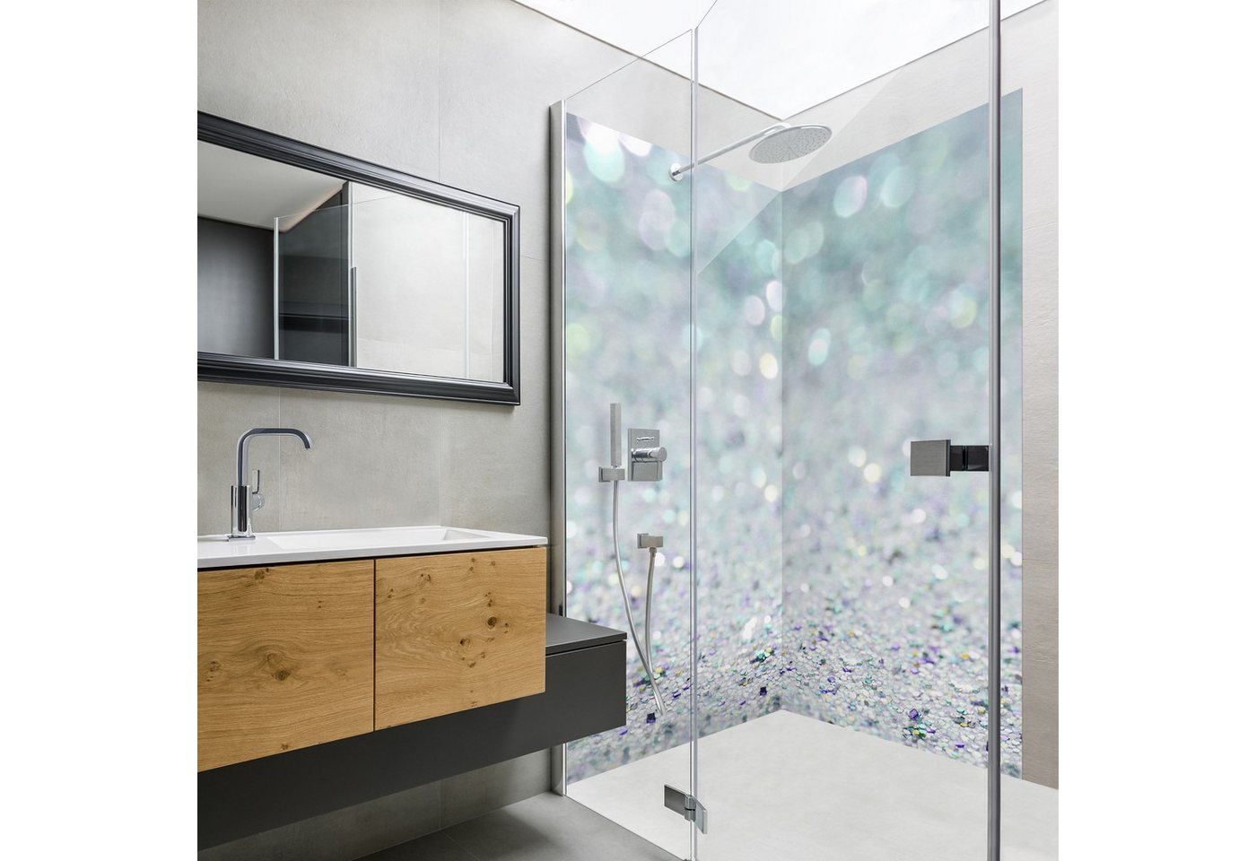 Bilderdepot24 Duschrückwand Steinoptik türkis Duschrückwand ohne Bohren Dusche Muster, (2-tlg., 0,61 mm starke Folie selbstklebend Wandpaneele Dusche versch. Größen), fugenlose & wasserfeste Motiv Rückwand Wandverkleidung für Duschkabine Bild 2