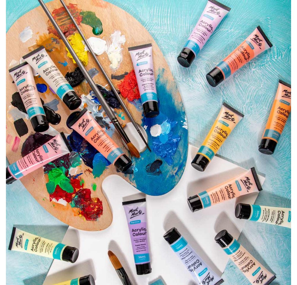 Mont Marte Acrylfarbe Pastell Set 12 / 18 / 24 / 48 x 36 ml –Deckkraft & Seidenmattes Finish, Pastellfarben für Leinwand, Karton, Papier, Ton, Holz, Steine uvm. Bild 4