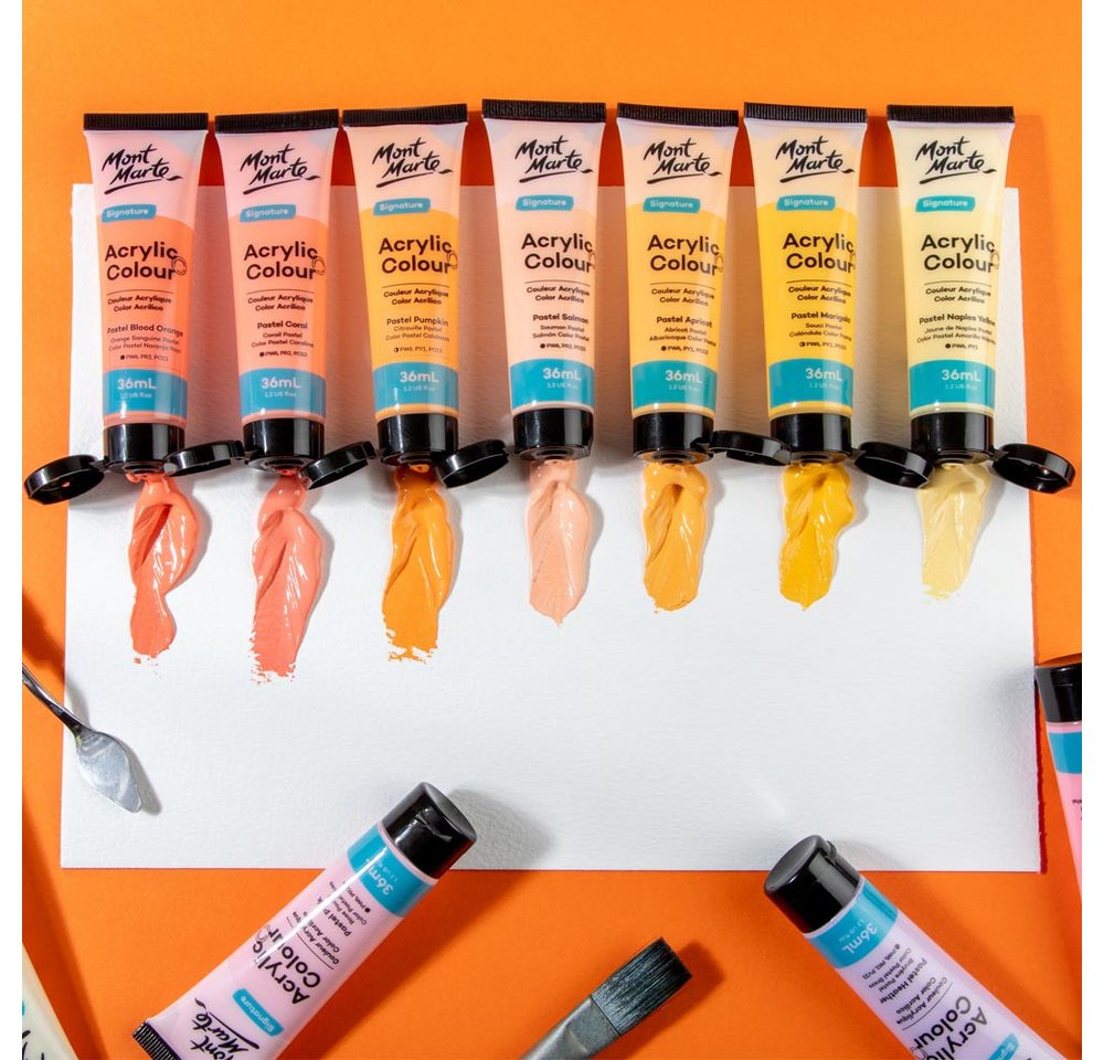 Mont Marte Acrylfarbe Pastell Set 12 / 18 / 24 / 48 x 36 ml –Deckkraft & Seidenmattes Finish, Pastellfarben für Leinwand, Karton, Papier, Ton, Holz, Steine uvm. Bild 5