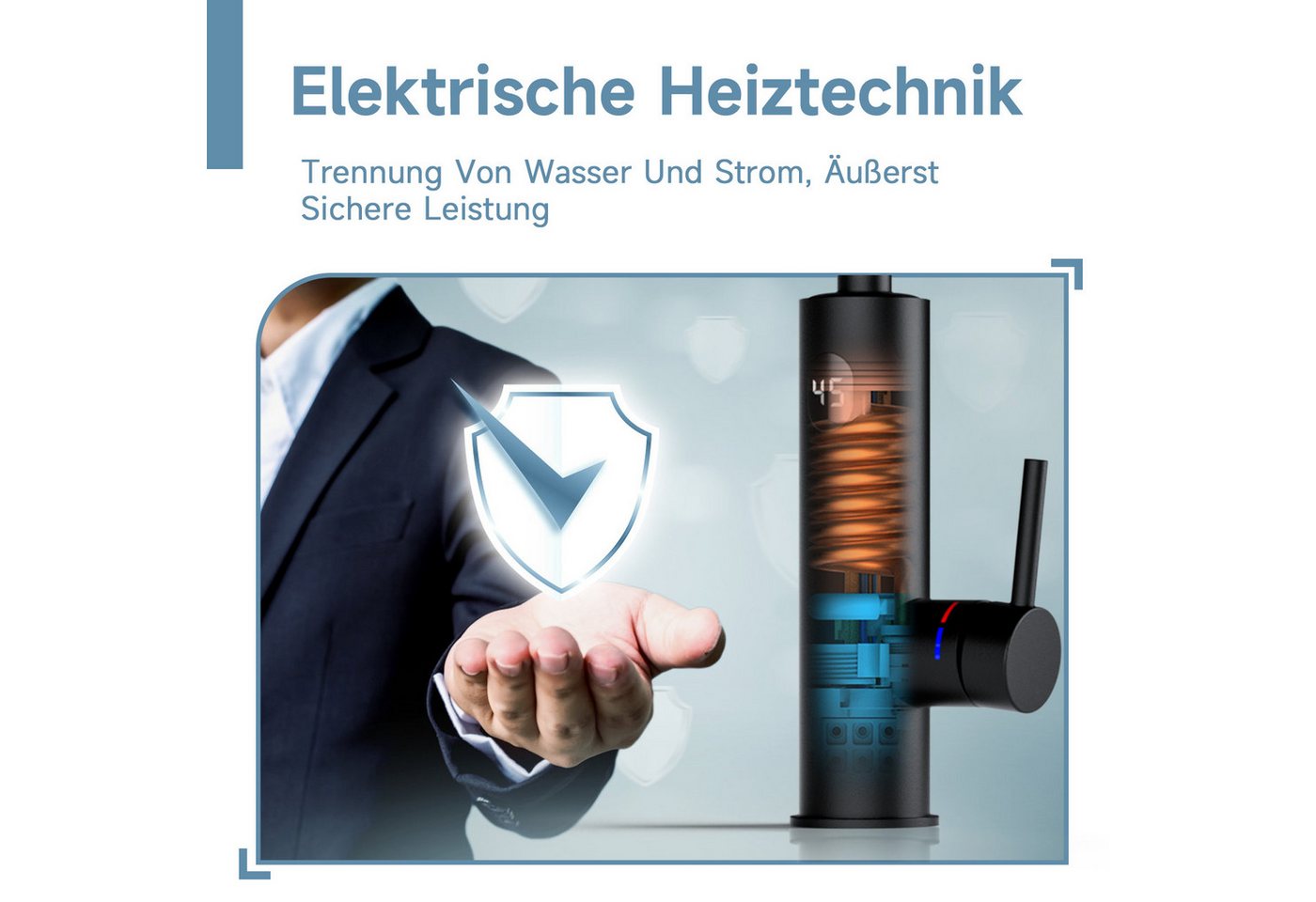 Oihpaw Durchlauferhitzer Wasserhahn Mit Durchlauferhitzer Elektrischer Wasserhahn, 3000W Temperaturanzeige elektrischer wasserhahn, Wasserhahn küche 360° schwenkbar