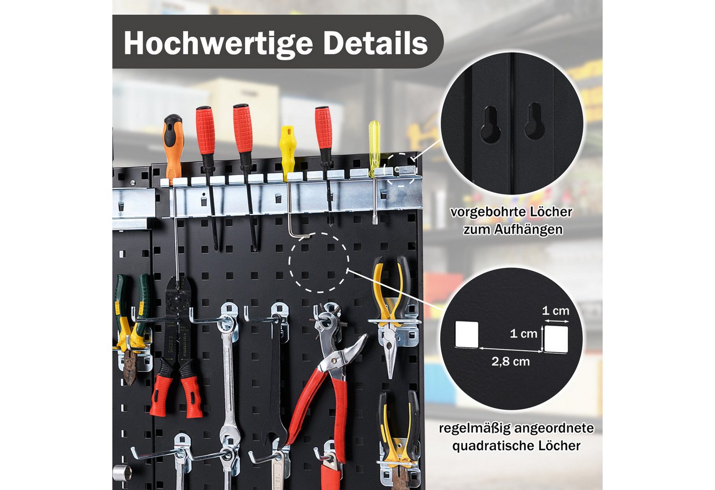 COSTWAY Lochwand, 3 Stk., mit 25 Haken, mit 3 Stecktafeln & 28-teilige hängende Zubehörteile Bild 2