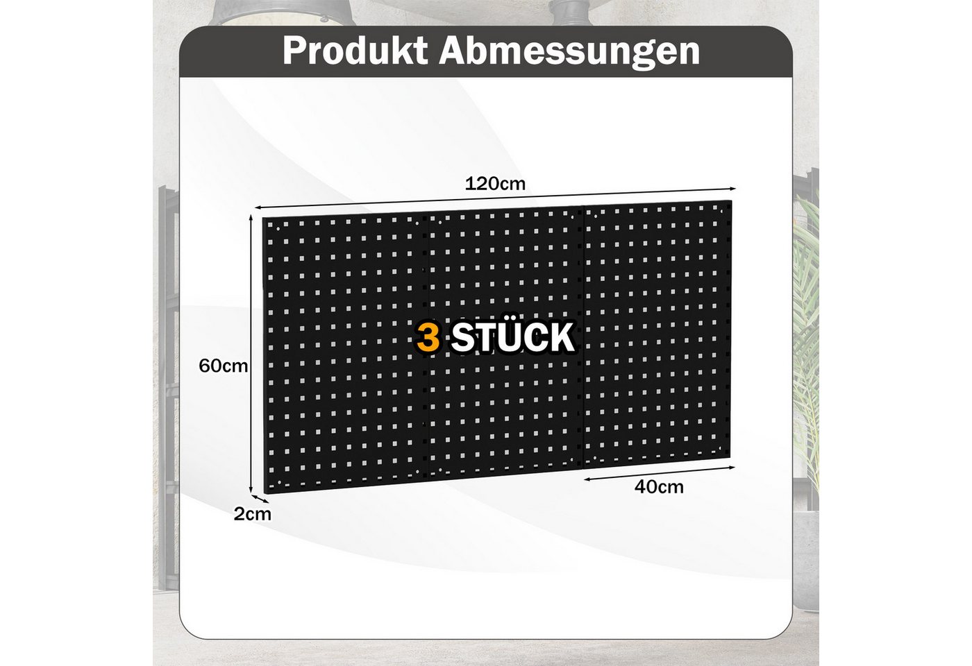 COSTWAY Lochwand, 3 Stk., mit 25 Haken, mit 3 Stecktafeln & 28-teilige hängende Zubehörteile Bild 4