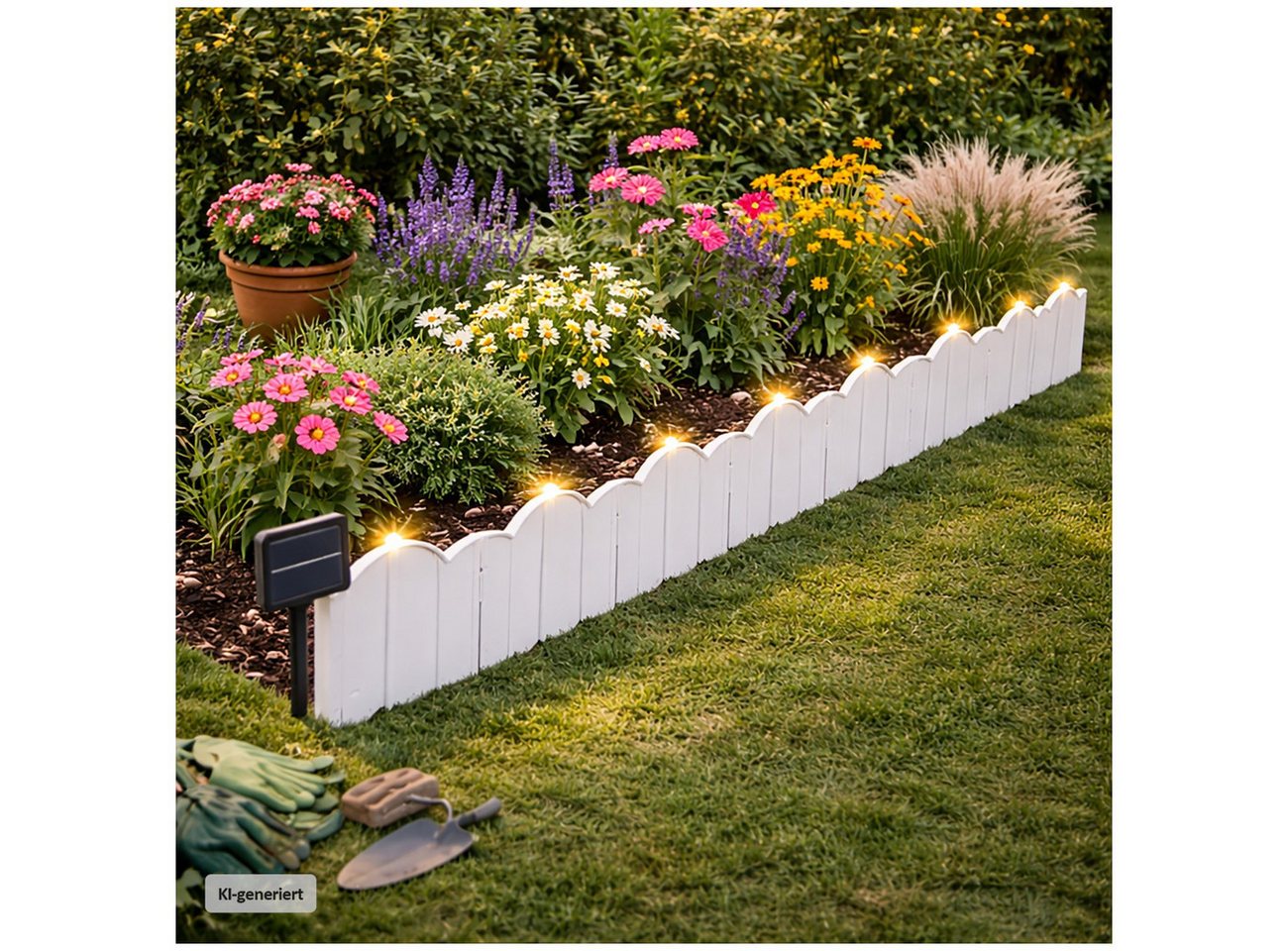 HTI-Living Beetbegrenzung Beeteinfassung 1000 cm, LxH: 21x17 cm, Set, 48 Module inkl. Solarbeleuchtung, Zierzaun Beetumrandung Beetbegrenzung