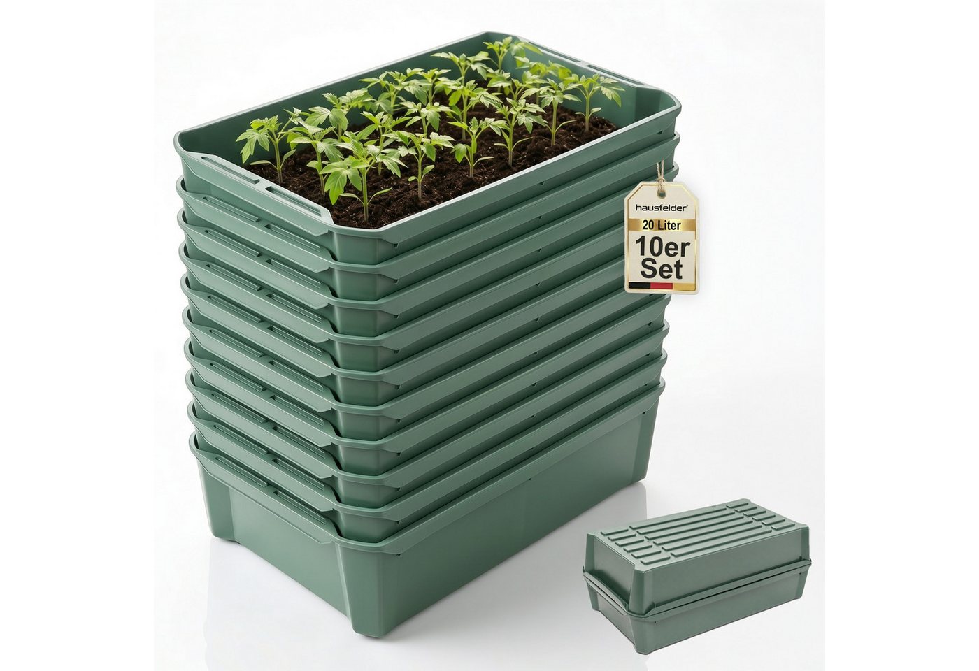 Hausfelder Pflanzschale Pikierschale, Anzuchtschale Grün, 32x58x11cm, 10 Sttück (10er Set, 10 St), als Pflanzwanne, Blumenkasten oder Anzuchtschale nutzbar Bild 3