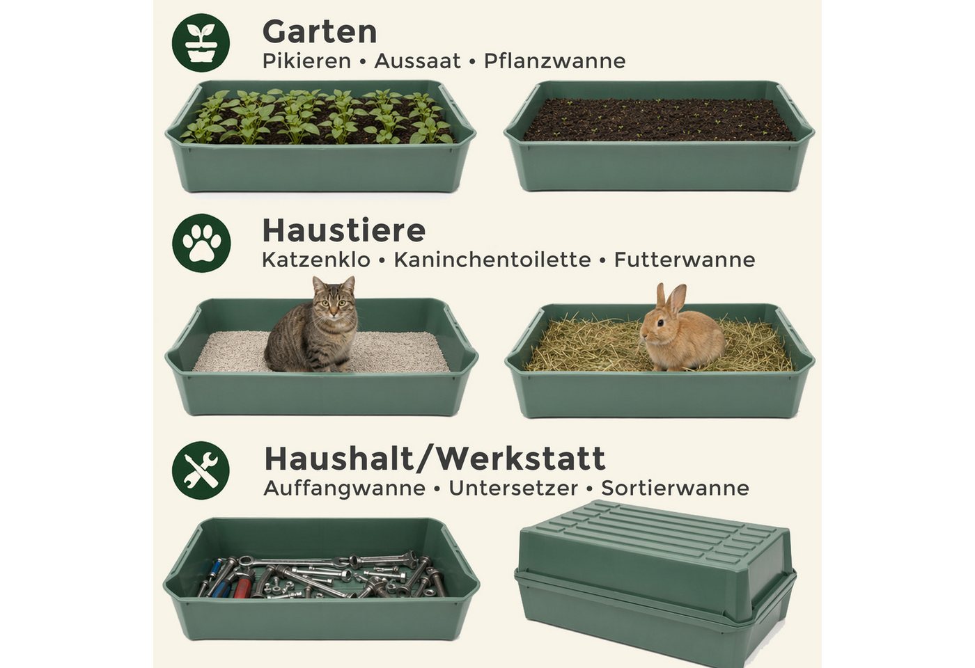 Hausfelder Pflanzschale Pikierschale, Anzuchtschale Grün, 32x58x11cm, 10 Sttück (10er Set, 10 St), als Pflanzwanne, Blumenkasten oder Anzuchtschale nutzbar Bild 4