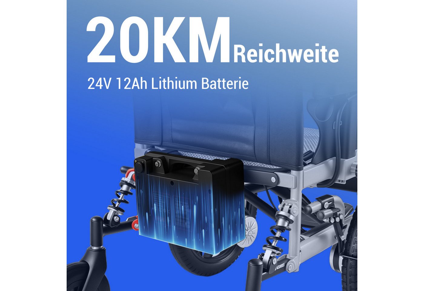 Vankel Elektrorollstuhl klappbar leicht elektr. Rollstuhl 500W, max.20 km max.150 kg, mit 360°-Joystick, 12° Steigfähigkeit & Anti-Kipp-Rädern Bild 5
