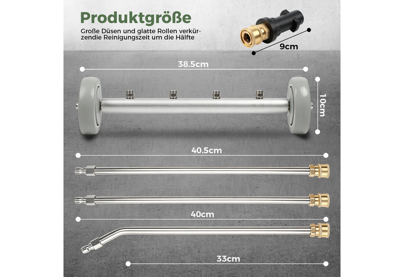 JOYOLEDER Hochdruckreiniger-Düse Unterbodenwäsche Auto für Hochdruckreiniger, (Unterbodenreiniger Hochdruck mit 3 Verlängerungsrohren & 1/4 Zoll Schnellanschluss, Auto Unterbodenwäsche 4000 PSI für Gärten, SUV, Wohnmobile, LKWs,Gehwege) Bild 3