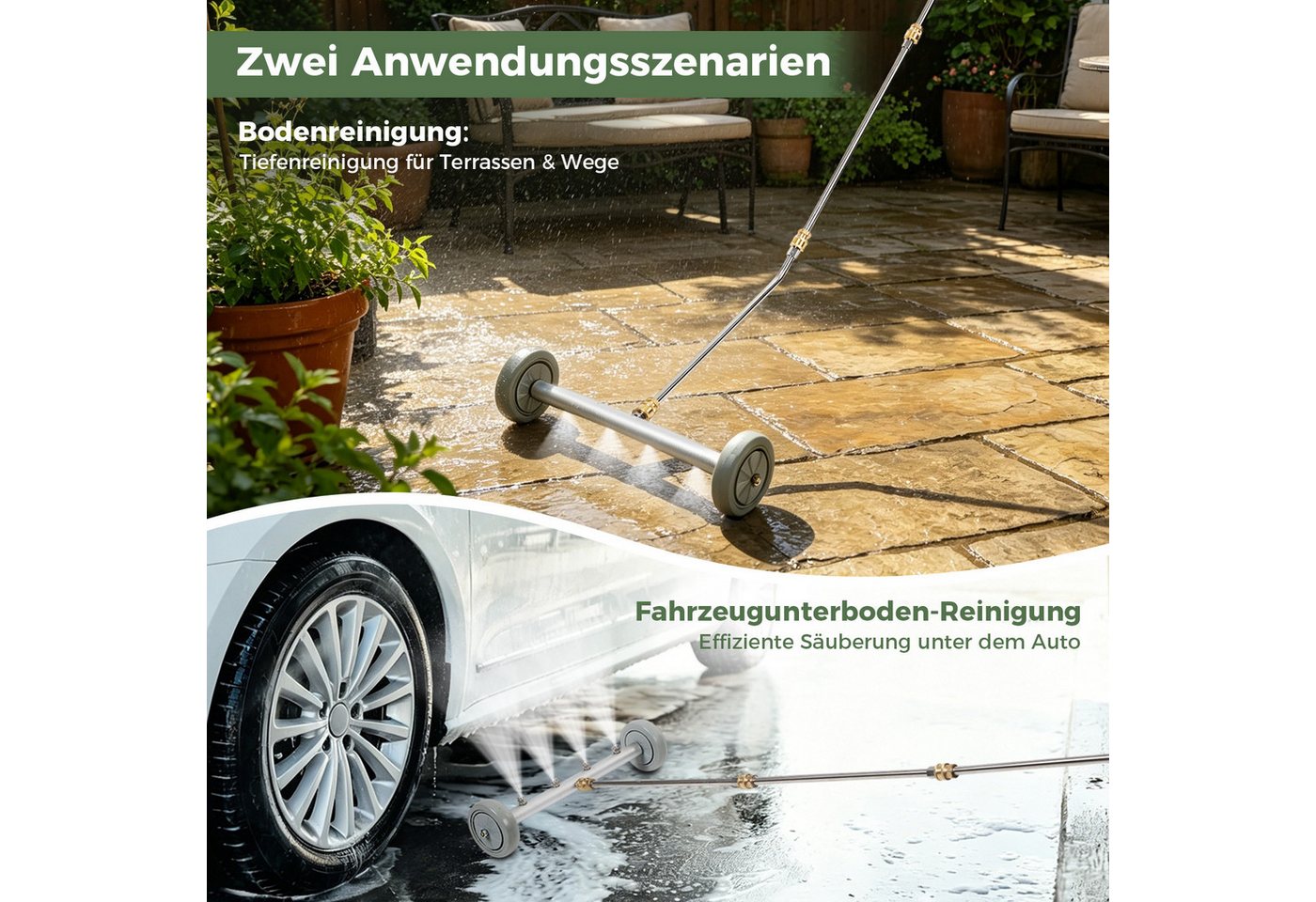 JOYOLEDER Hochdruckreiniger-Düse Unterbodenwäsche Auto für Hochdruckreiniger, (Unterbodenreiniger Hochdruck mit 3 Verlängerungsrohren & 1/4 Zoll Schnellanschluss, Auto Unterbodenwäsche 4000 PSI für Gärten, SUV, Wohnmobile, LKWs,Gehwege) Bild 4
