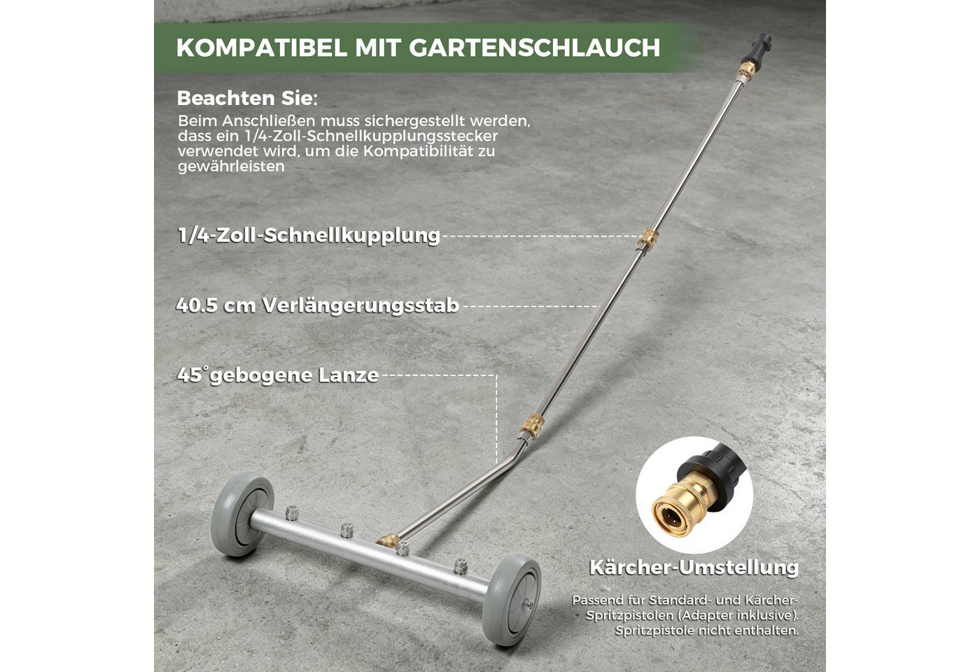 JOYOLEDER Hochdruckreiniger-Düse Unterbodenwäsche Auto für Hochdruckreiniger, (Unterbodenreiniger Hochdruck mit 3 Verlängerungsrohren & 1/4 Zoll Schnellanschluss, Auto Unterbodenwäsche 4000 PSI für Gärten, SUV, Wohnmobile, LKWs,Gehwege) Bild 5