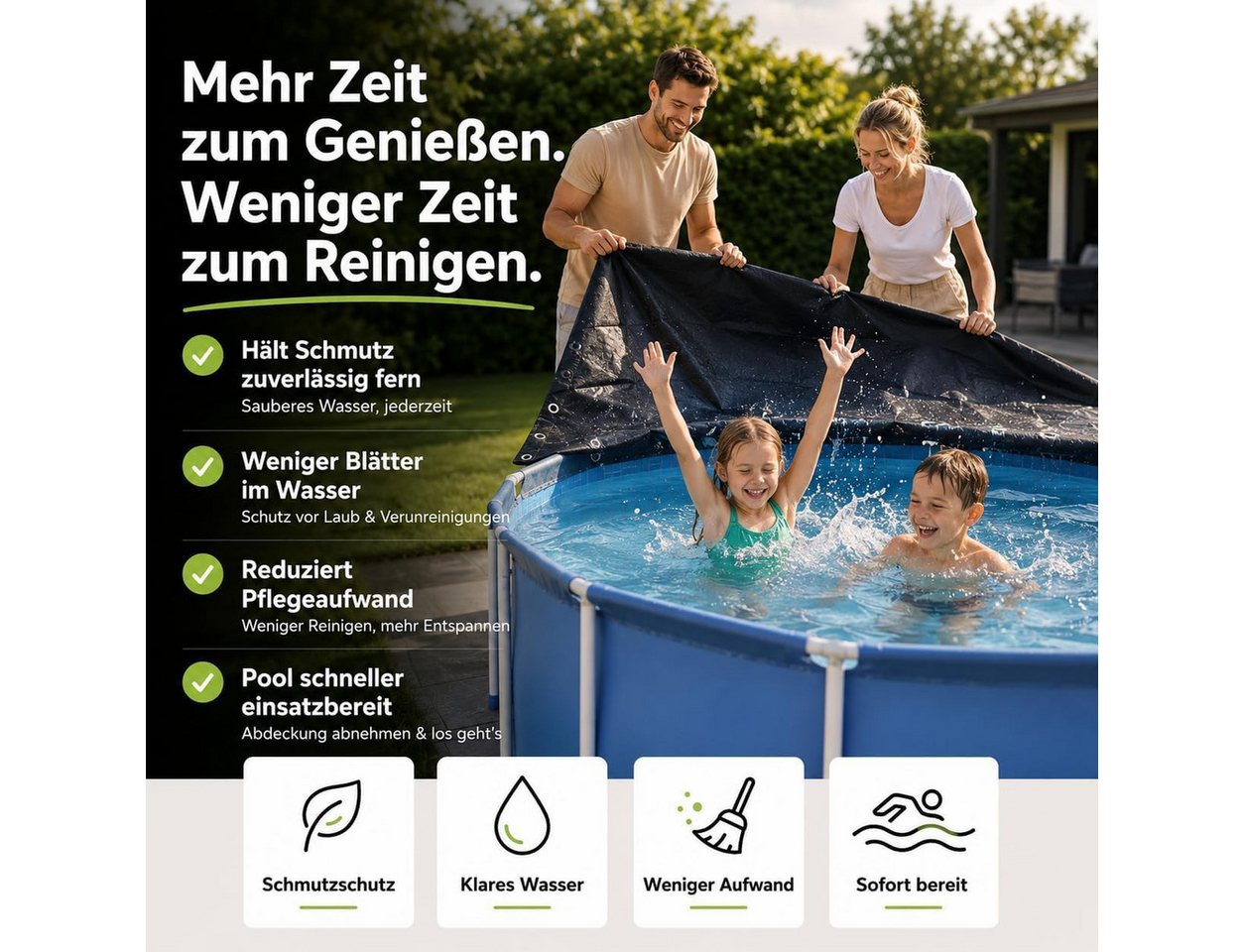 Gartiva® Poolüberdachung Poolabdeckplane rund schwarz – 200 g/m² Solar Poolplane UV-beständig Bild 3