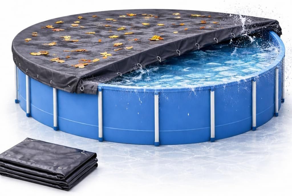 Gartiva® Poolüberdachung Poolabdeckplane rund schwarz – 200 g/m² Solar Poolplane UV-beständig Bild 5