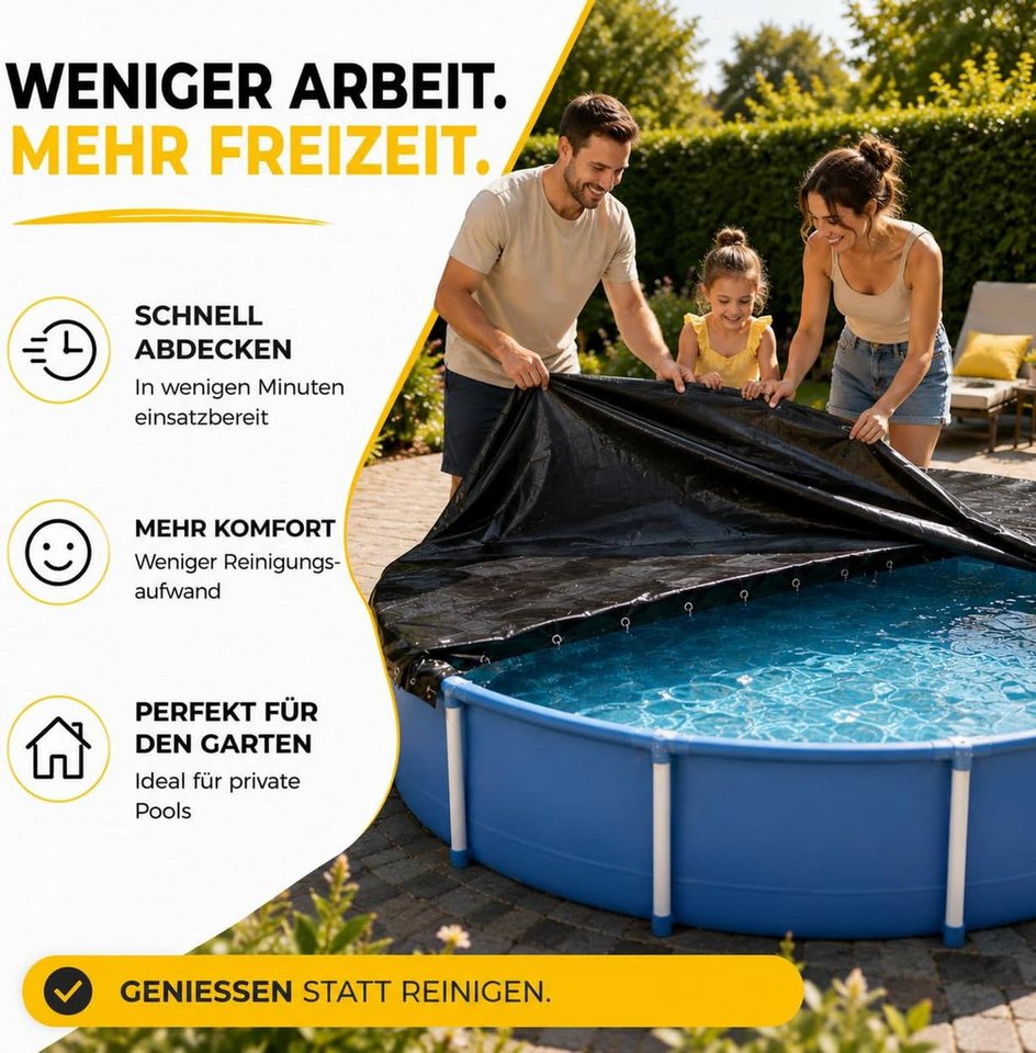 toolmate® Poolüberdachung Poolplane rund 200 g/m² – Schwarze Solar Poolabdeckung UV-resistent Bild 4