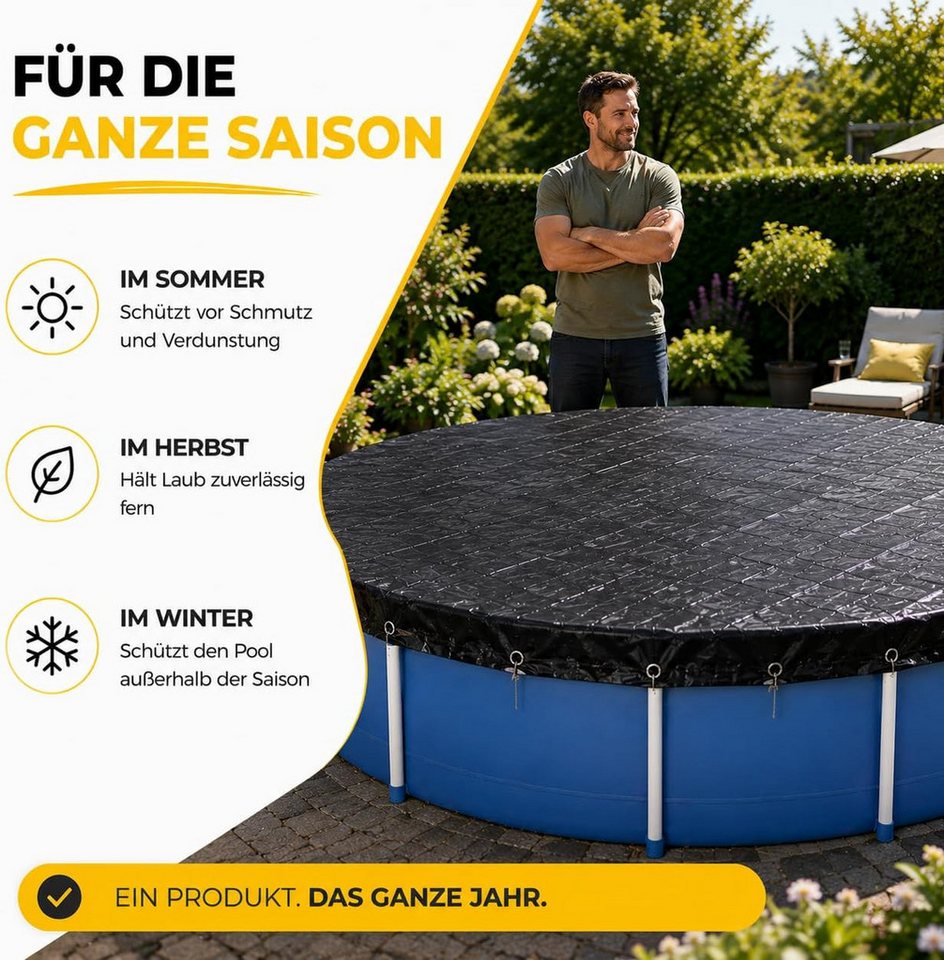 toolmate® Poolüberdachung Poolplane rund 200 g/m² – Schwarze Solar Poolabdeckung UV-resistent Bild 5