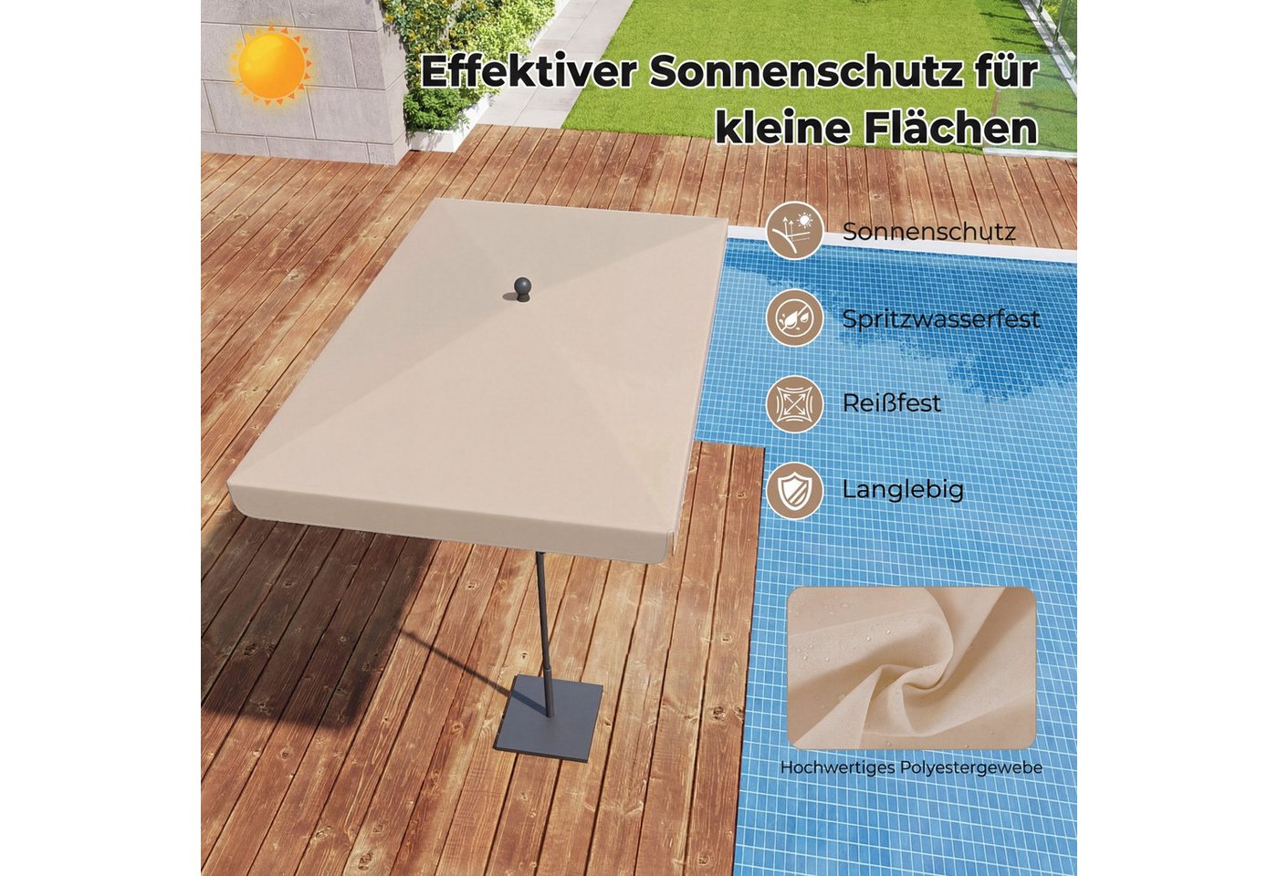 COSTWAY Sonnenschirm, LxB: 200x130 cm, Balkonschirm rechteckig, Gartenschirm Bild 4