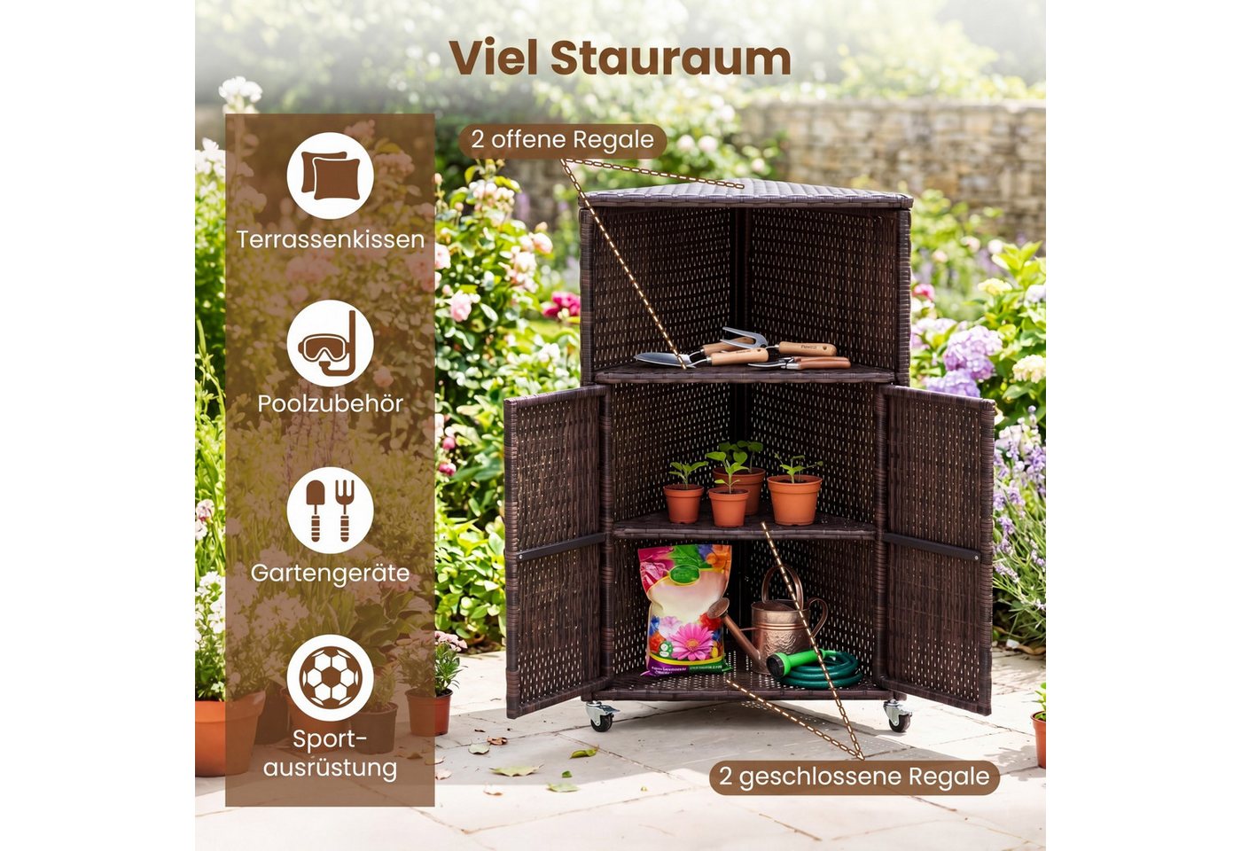 COSTWAY Garten-Geräteschrank, BxT: 47x66 cm, Terrassenschrank Rattan Ecke Bild 2