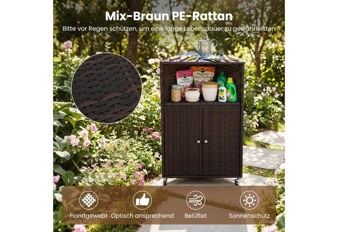 COSTWAY Garten-Geräteschrank, BxT: 47x66 cm, Terrassenschrank Rattan Ecke Bild 3