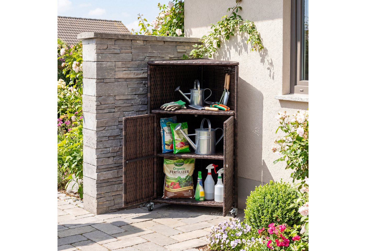 COSTWAY Garten-Geräteschrank, BxT: 47x66 cm, Terrassenschrank Rattan Ecke Bild 4