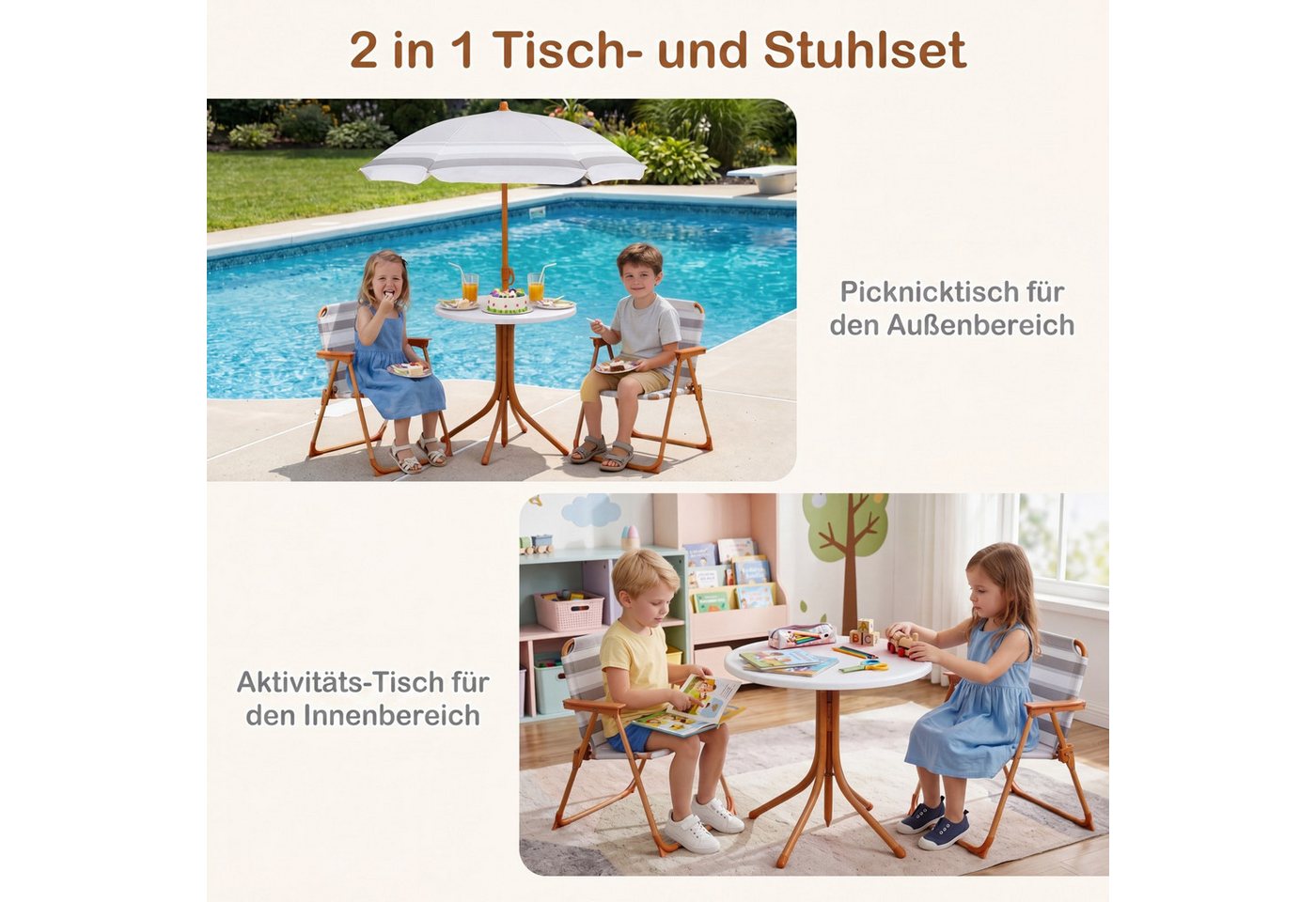 COSTWAY Garten-Kindersitzgruppe, Kinder Picknicktisch Outdoor für Terrasse, Strand Bild 3