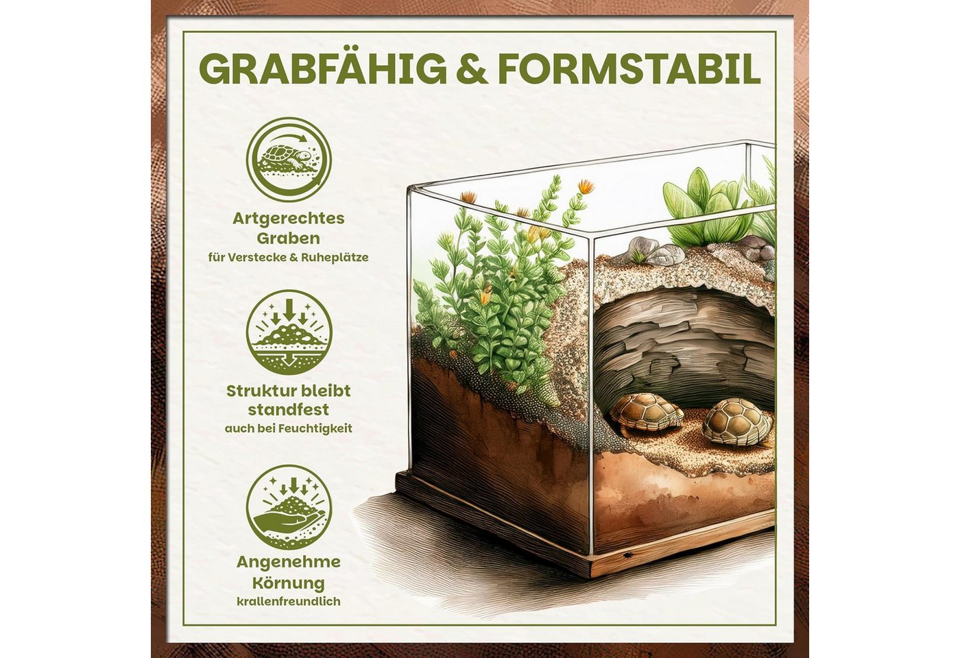 GREEN HOME LOVE NATURE Spezialerde Schildkrötenerde 31L, Schildkrötensubstrat für Landschildkröten 31 L, Formstabil, Eiablagefähig, Hautschonend, Schimmelhemmend, pH-stabil Bild 3