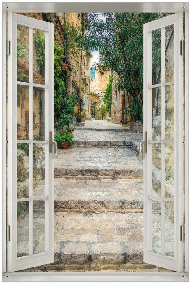 Wallario Sichtschutzzaunmatten Alte steinerne Gasse in Südfrankreich, mit Fenster-Illusion Bild 4