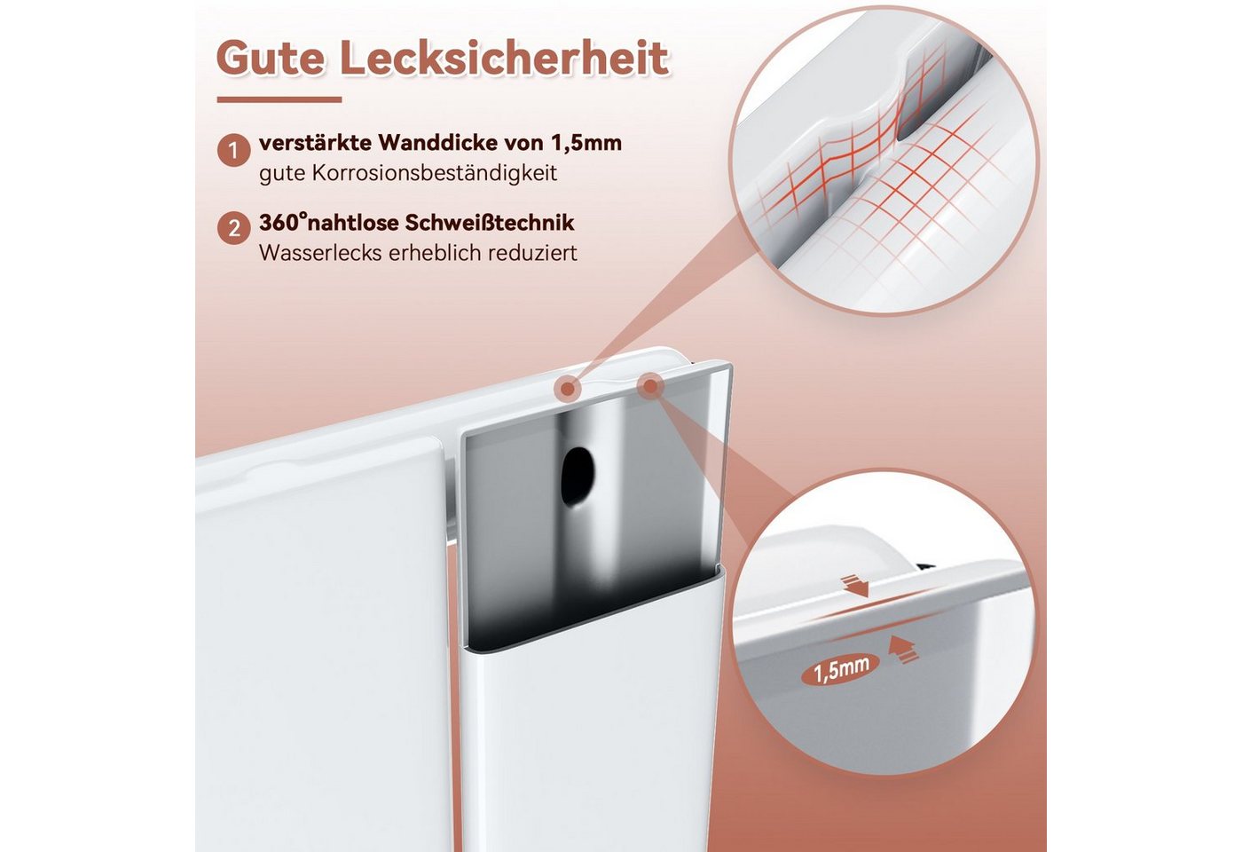 ELEGANT Heizkörper Design heizkörper Flach Vertikal Mittelanschluss Weiß, 1600/1800x311mm mit Multiblock, Warmwasser, Einlagig / Doppellagig Bild 5
