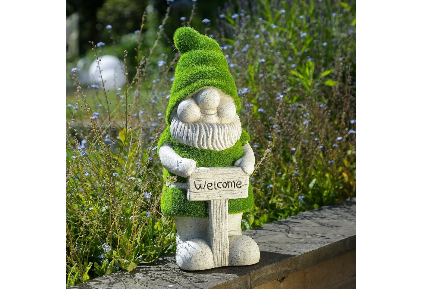 MARELIDA Gartenzwerg Gartenzwerg mit Welcome Schild Dekofigur Magnesia Gartenfigur 38cm, (1 St) Bild 4