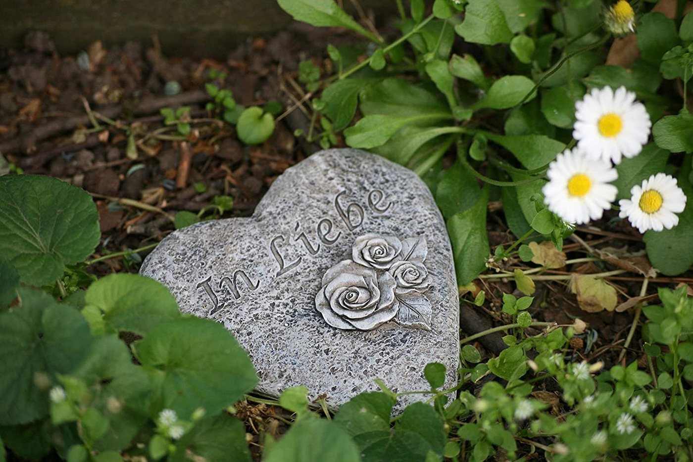Bambelaa! Gartenfigur Grabschmuck Grabdeko Herz Inschrift „In Liebe“ Steinharz Friedhof Bild 3