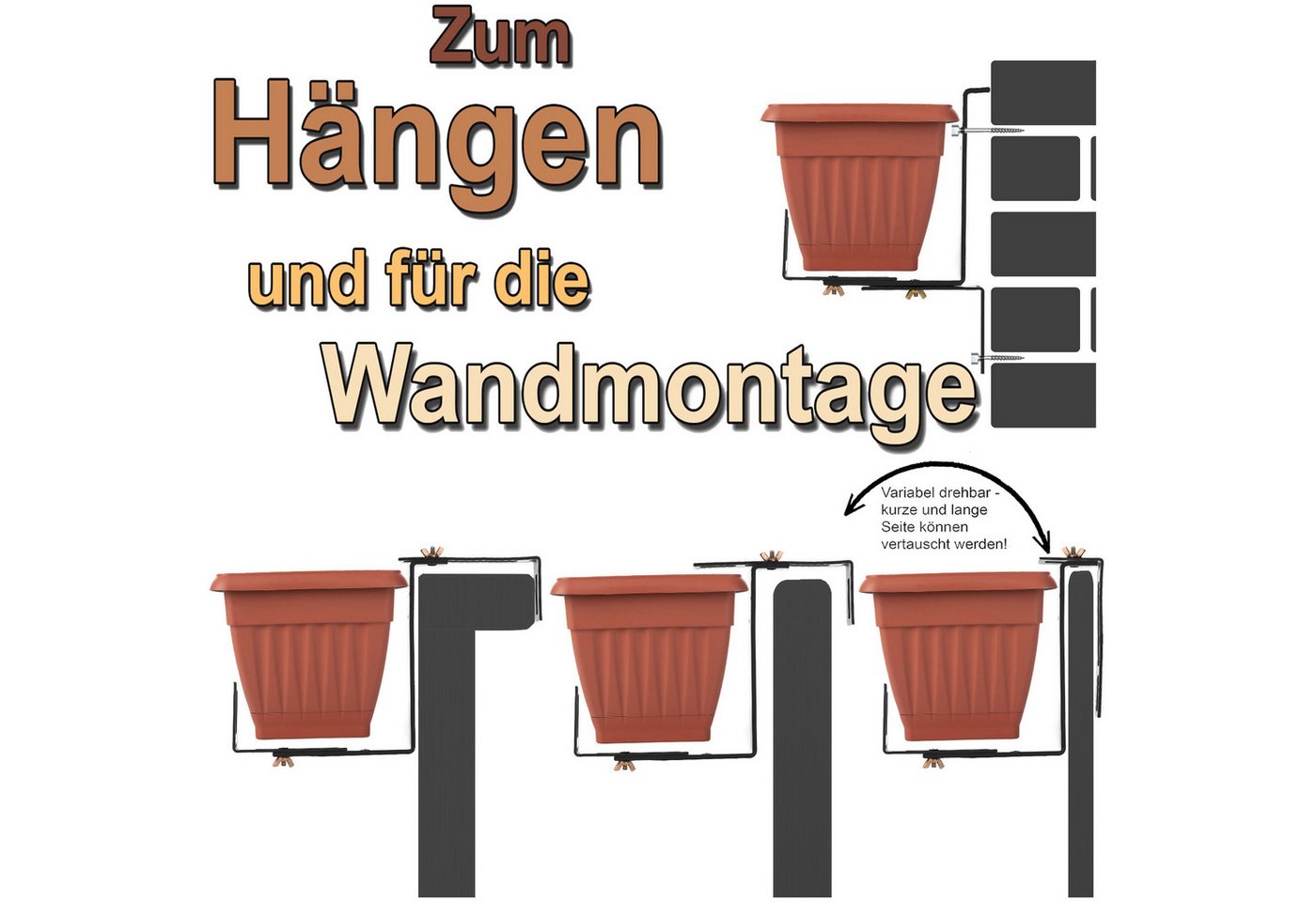 BigDean Blumenkastenhalter Blumenkastenhalterung 4 Stück Terrakotta für Balkon und Geländer Bild 3