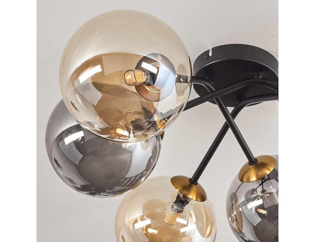 hofstein Deckenleuchte Deckenlampe aus Metall/Glas in Schwarz/Gold-/Rauch-/Bernsteinfarben, ohne Leuchtmittel, moderne Leuchte mit Glasschirmen (15 cm), 6 x G9, ohne Leuchtmittel Bild 5