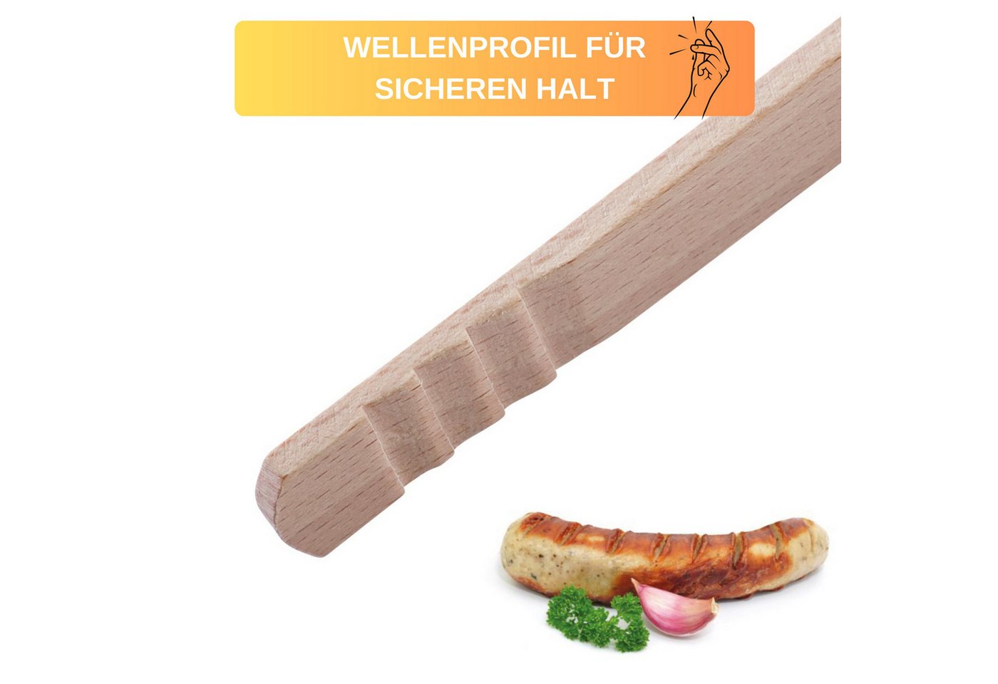 Thiru Grillzange 32 cm aus robustem Buchenholz mit Wellenprofil Bild 5