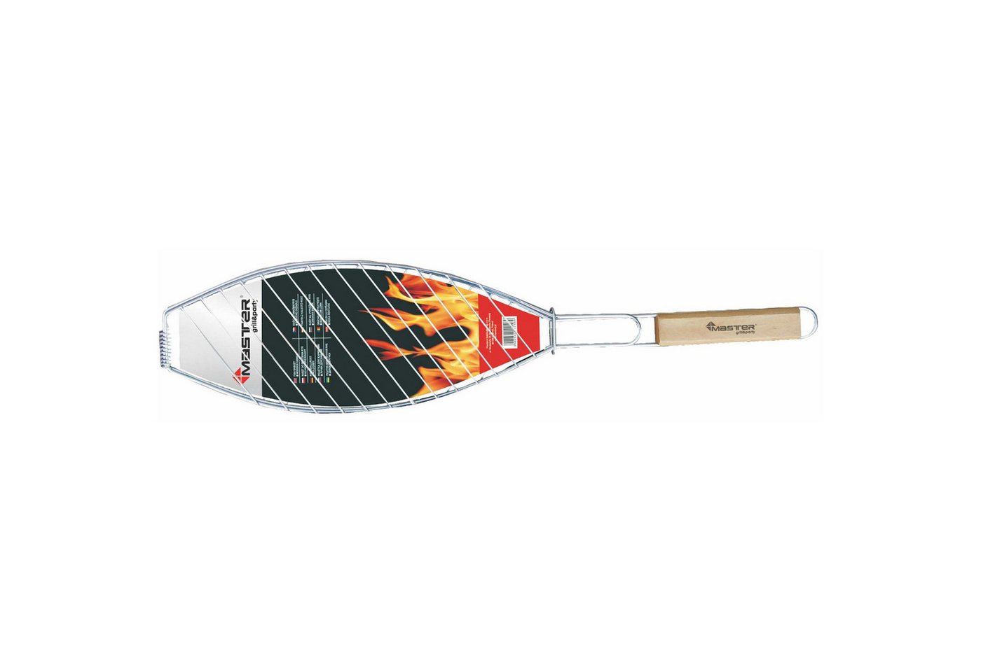 Master Grill & Party Grillrost MG148A Grillrost zum Braten von Fisch Toasten 68cm, Stahl verchromt, Holzgriff