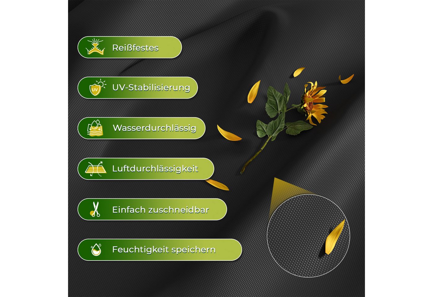OUNUO Unkrautvlies Gartenvlies 100g/m² Wasserdurchlässig UV-beständig, 2m x10m mit 50 Erdanker Bild 3
