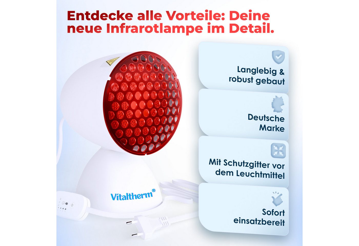 Vitaltherm Infrarotlampe IR 150 Protect Rotlichtlampe Wärmelampe – Infrarotlampe mit Timer, PAR 38 Infrarotbirne