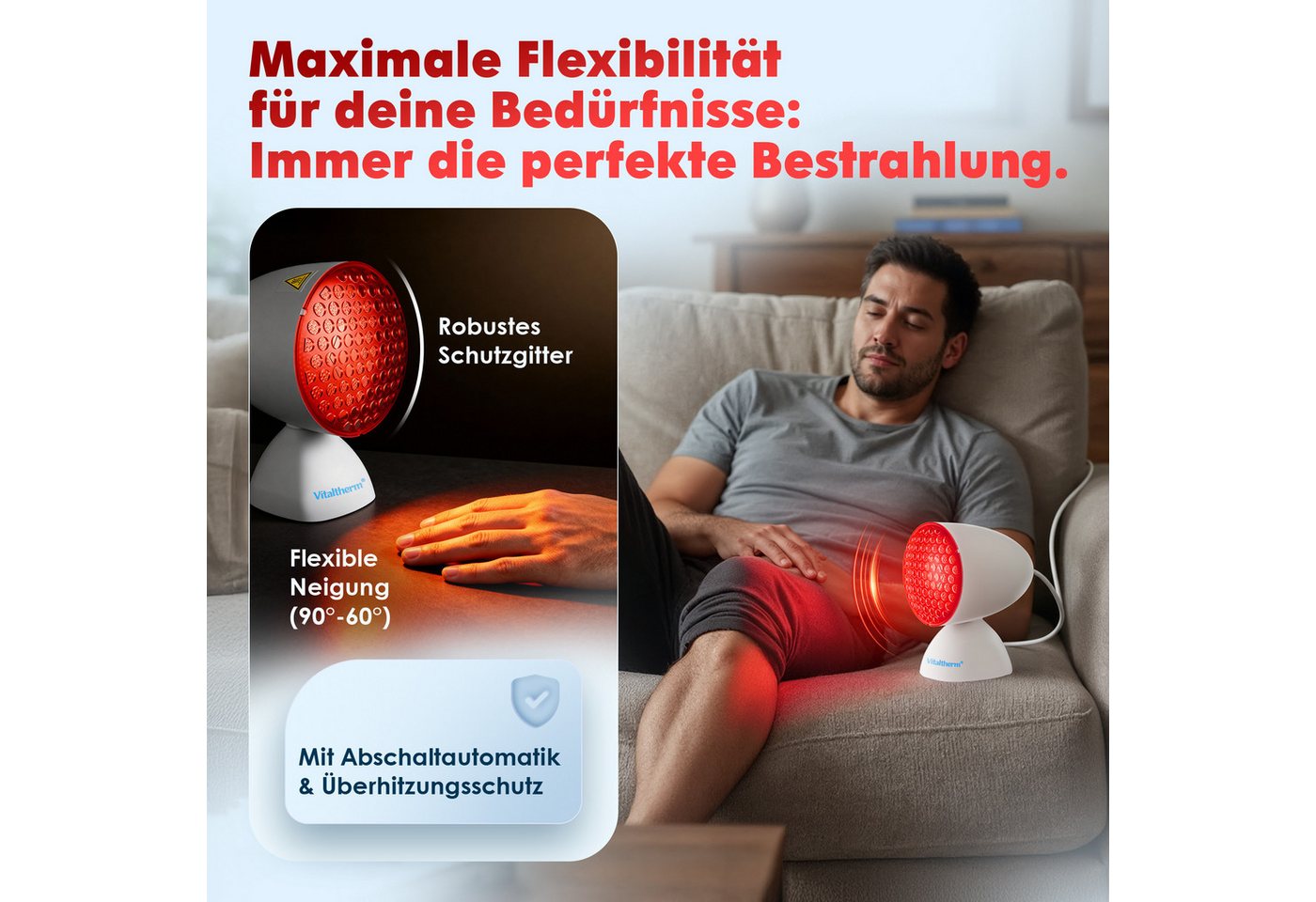 Vitaltherm Infrarotlampe IR 150 Protect Rotlichtlampe Wärmelampe – Infrarotlampe mit Timer, PAR 38 Infrarotbirne Bild 5