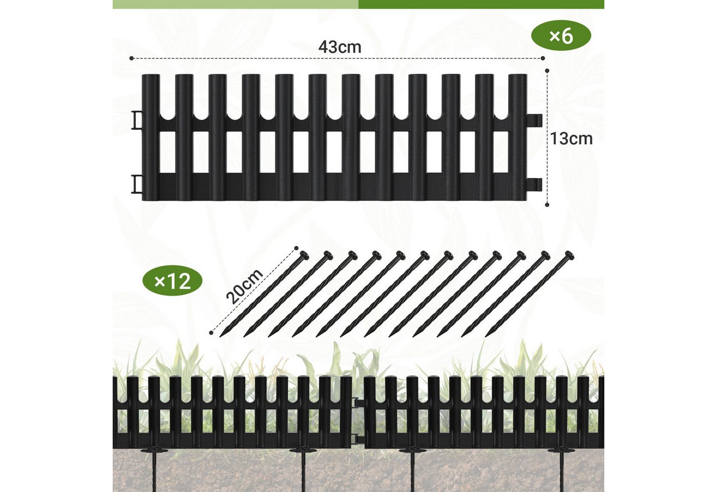 Clanmacy Beetumrandung Rasenkante Beetumrandung 6 tlg 43 cm Anthrazit mit 12 Erdnägeln Bild 4