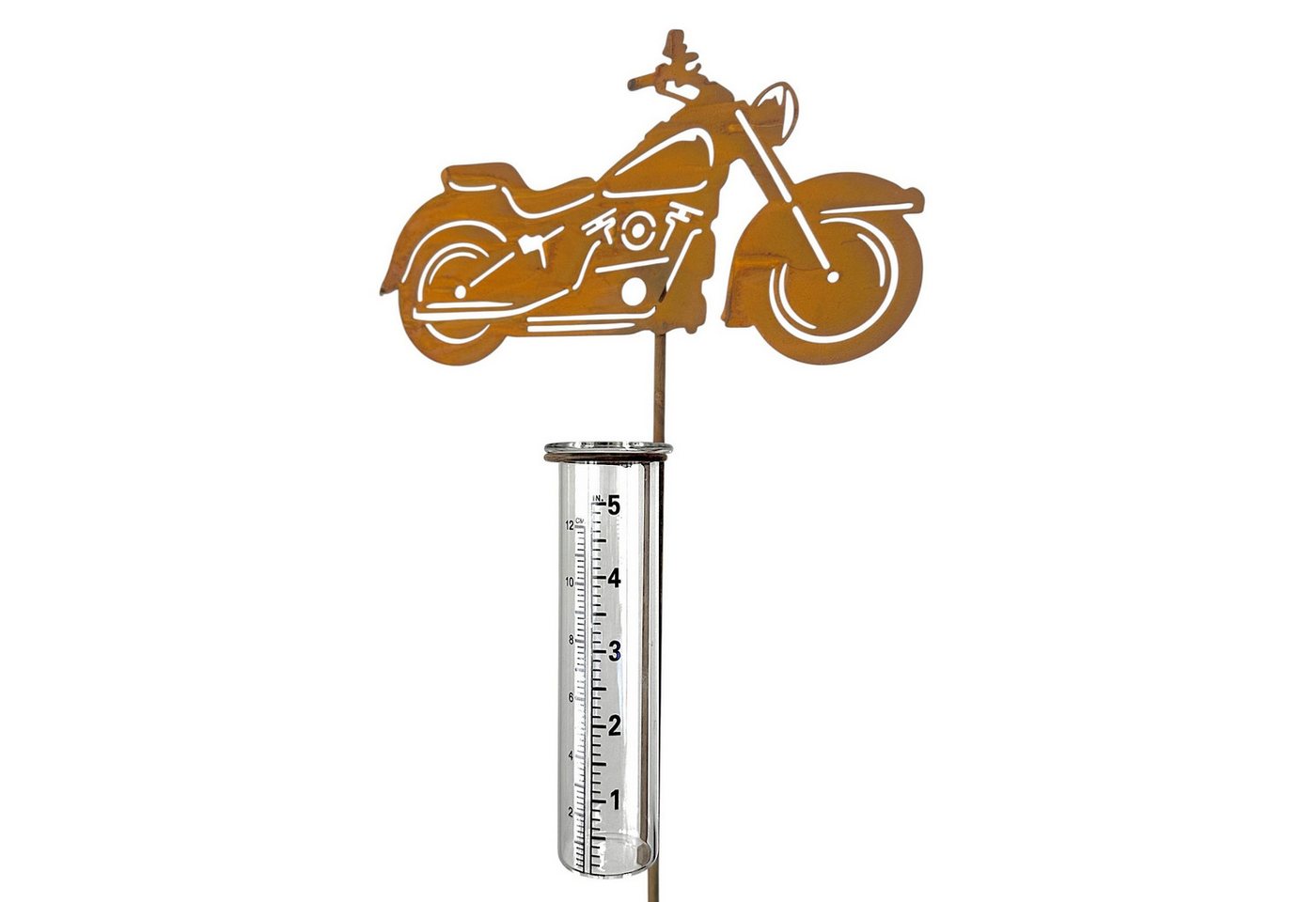 Dragimex Gartenstecker Gartenstecker Motorrad / Chopper mit Regenmesser – 108cm – Rostbraun Bild 2