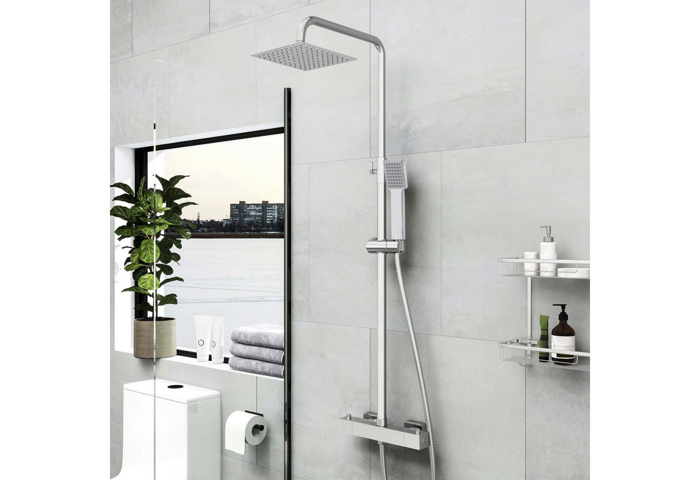 duschspa Duschsystem mit Thermostat, 2 Strahlart(en), 72-125 cm Duschstangen Edelstahl Duschamaturenset Wassersparend Bild 3