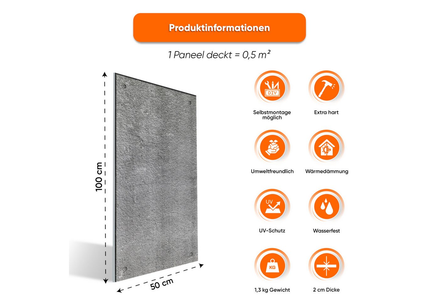 IZODEKOR 3D Wandpaneel EPS Styropor Wandverkleidung in Marmor- & Betonoptik – Innen & Außen, BxL: 50x100 cm, 0,50 qm, (50x100 cm, 0,50 m² je Paneel, 2 cm stark, ca. 1,5 kg) Innen & Außen, wasserfest, leicht zuschneidbar, einfache Klebemontage Bild 4