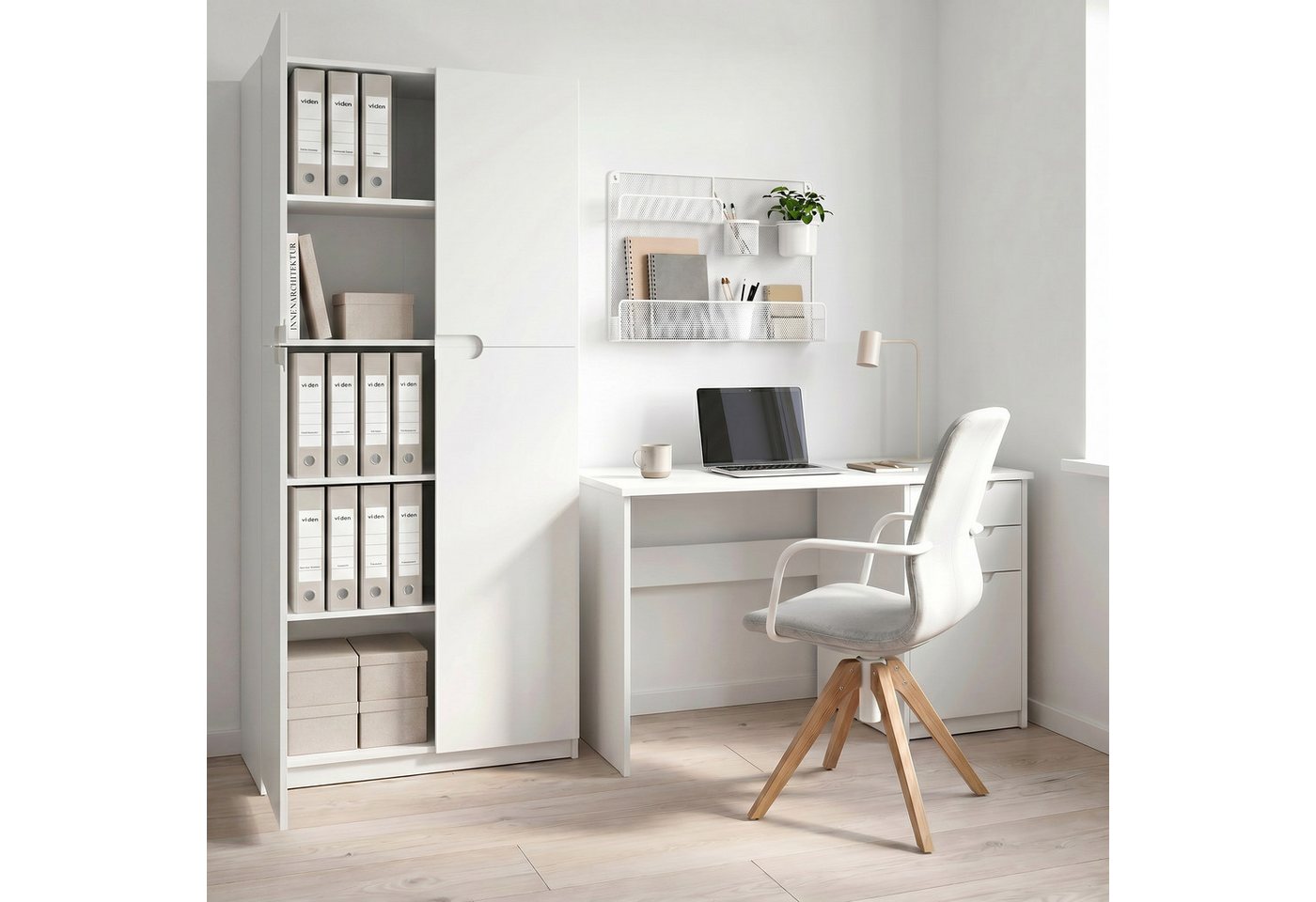 Vladon Aktenschrank Logan (Aktenschrank, mit 5 Fächern und 4 Türen) Weiß matt/Schwarz Hochglanz (82 x 184 x 37 cm) Bild 4