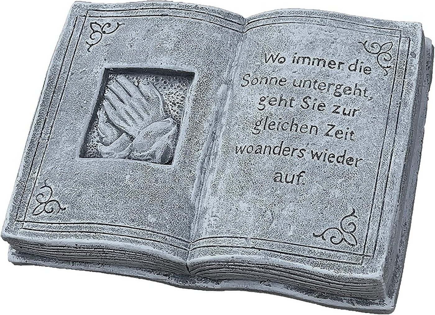 Stone and Style Gartenfigur Frostfester Grabschmuck Buch mit Sonne Bild 2