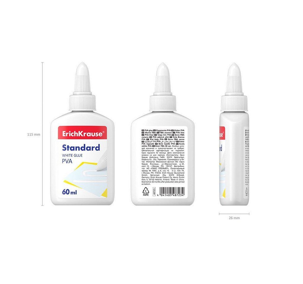 Erich Krause Bastelkleber, PVA Kleber weiß mit Applikator 60ml wasserlöslich 1 Stück