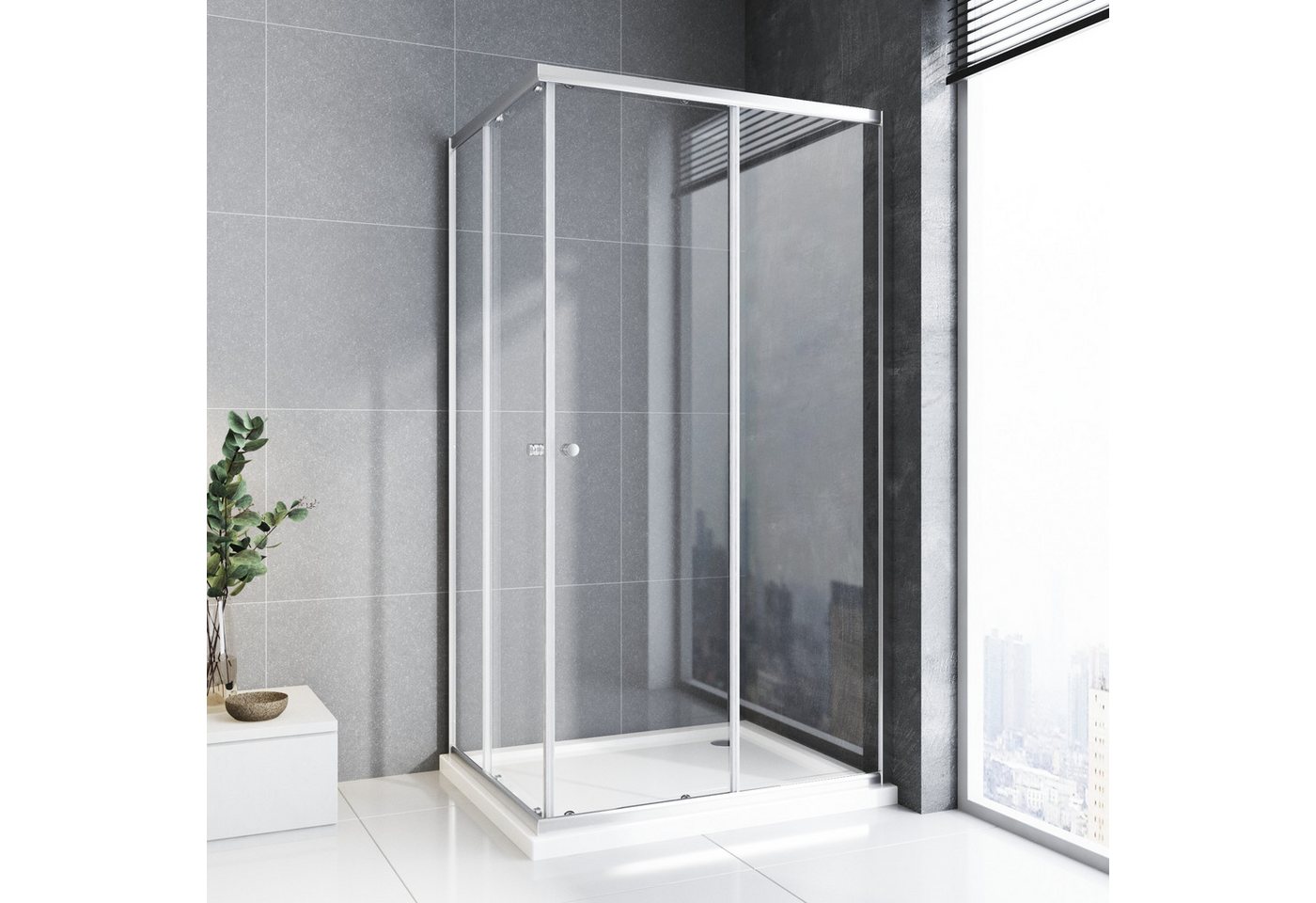 GOEZES Eckdusche Duschkabine 75x90 100x100 90x80 80x80 90x90 75x75 H:185cm, BxT: 75x90 cm, 5mm Sicherheitsglas, Eckeinstieg Dusche mit schiebetüren, Variabel Aluprofil, Schnellfreigabefunktion, Links und Recht montierbar