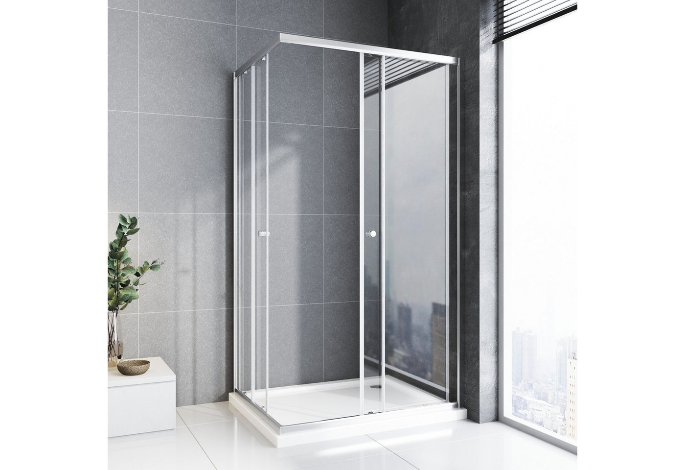 GOEZES Eckdusche Duschkabine 75x90 100x100 90x80 80x80 90x90 75x75 H:185cm, BxT: 75x90 cm, 5mm Sicherheitsglas, Eckeinstieg Dusche mit schiebetüren, Variabel Aluprofil, Schnellfreigabefunktion, Links und Recht montierbar Bild 2